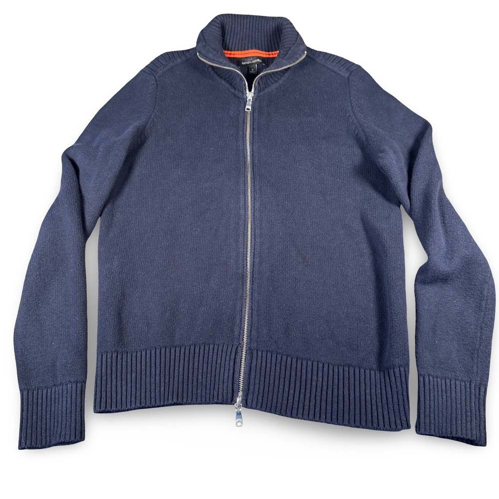 Banana Republic Mens Small Blue Full Zip Knit Shawl Neck Cardigan Sweater Preppy